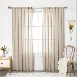 Cotton Curtains for Living Room Farmhouse Semi Sheer Light Filtering 50x84 x2